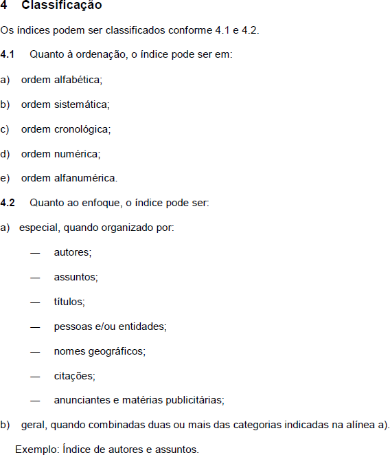 Classificação dentro do sumário